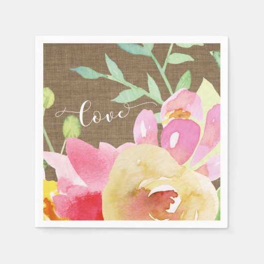 Waterverf Boho Flowers & Burlap Love Typography Servet (Voorkant)