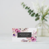 Waterverf Boho Flowers en Feathers Professional Visitekaartje (Staand voorkant)