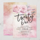 waterverf Boho Flowers Feathers van Birthday Party Kaart (Voorkant / Achterkant)