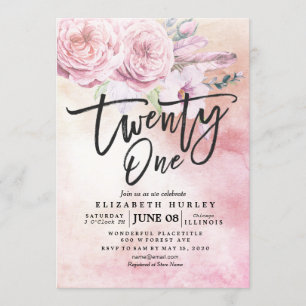 waterverf Boho Flowers Feathers van Birthday Party Kaart