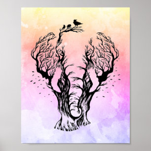 Waterverf Boho Forest Elephant Poster