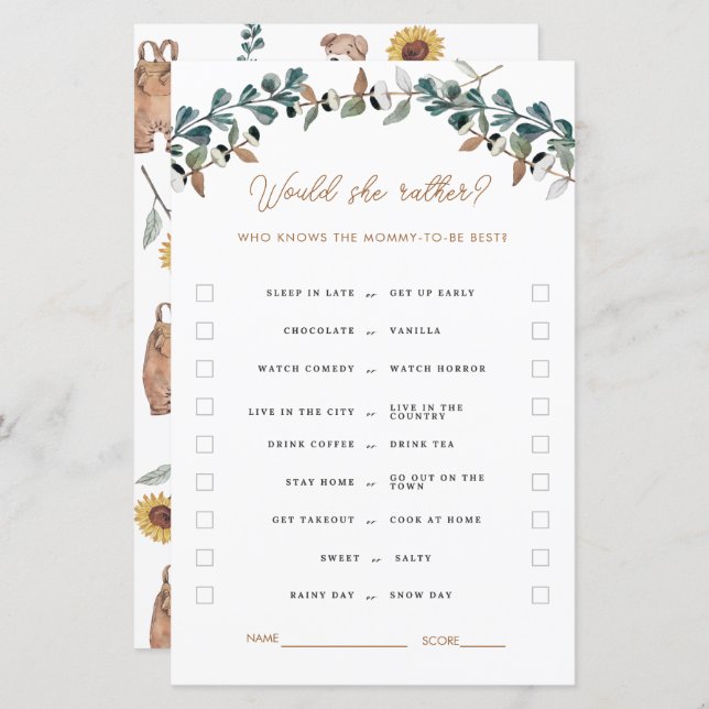 Waterverf Boho Gender Neutral Baby shower Games (Voorkant / Achterkant)