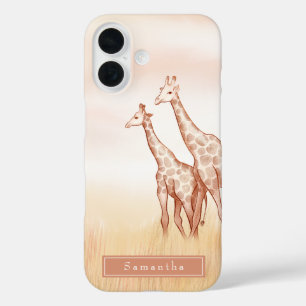 Waterverf Boho Giraffe gepersonaliseerd iPhone 16 Hoesje