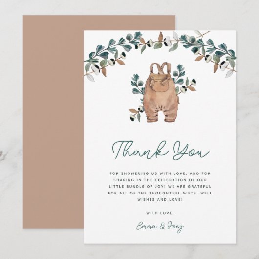Waterverf Boho Greenery Baby shower Bedankkaart (Voorkant / Achterkant)