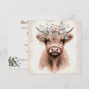 Waterverf Boho Highland Koe met bruidskopstuk Kaart