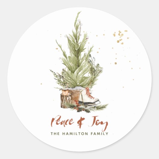 Waterverf Boho Kerst Waterverf Ronde Sticker (Voorkant)