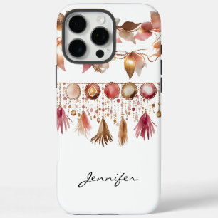 Waterverf Boho Leaf Feather Indiase iPhone 16 Pro Max Hoesje