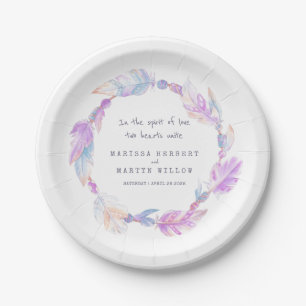 Waterverf boho met paarse borden papieren bordje