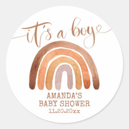 Waterverf Boho Modern Rainbow Het is een jongen Ronde Sticker