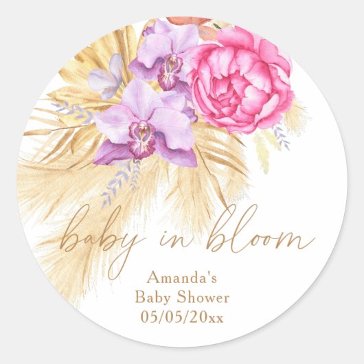 Waterverf Boho Pampas Grass - Baby shower Ronde Sticker (Voorkant)