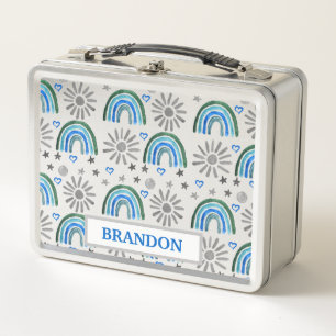 Waterverf Boho pastel blauw jongensnaam regenboog