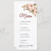 Waterverf Boho Peonies Floral Wedding Menu (Voorkant / Achterkant)
