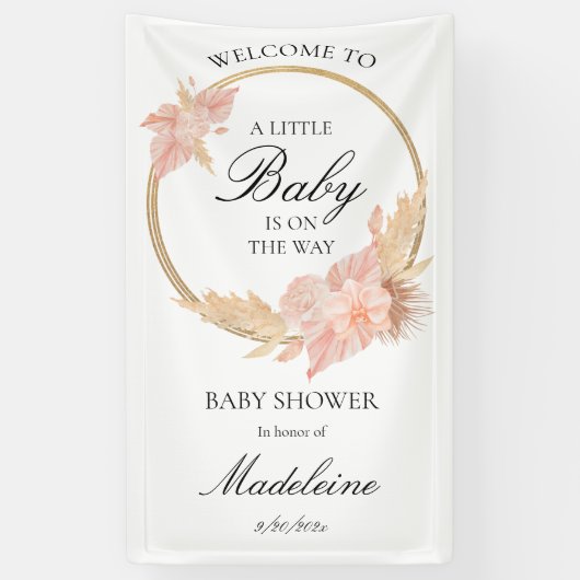 Waterverf Boho Pink Baby shower Spandoek (Verticaal)