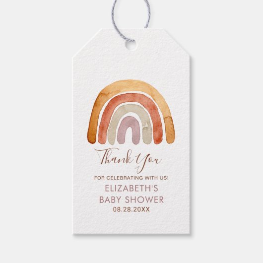 Waterverf Boho Rainbow Baby shower Cadeaulabel (Voorkant)