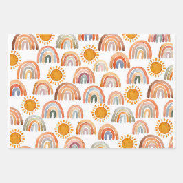 Waterverf Boho Rainbow en Sun Inpakpapier Vel