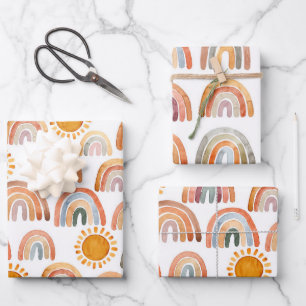 Waterverf Boho Rainbow en Sun Inpakpapier Vel