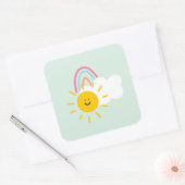 Waterverf Boho Rainbow en Sun Vierkante Sticker (Envelop)