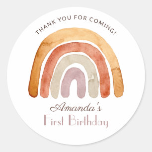 Waterverf Boho Regenboogdag eerste verjaardag Ronde Sticker