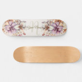Waterverf Boho Roze Bloemen Elegant Stijlvol Skateboard (Horizontaal)