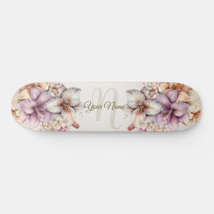 Waterverf Boho Roze Bloemen Elegant Stijlvol Skateboard