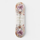 Waterverf Boho Roze Bloemen Elegant Stijlvol Skateboard (Voorkant)