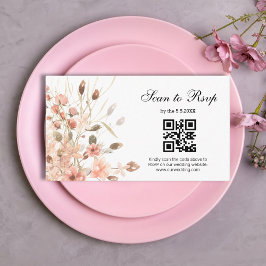 waterverf Boho Roze Bloemen RSVP QR Code Huwelijk Informatiekaartje