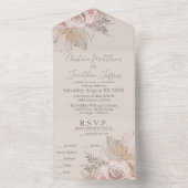 Waterverf Boho Rozen en Pampas Grass op Beige All In One Uitnodiging (Binnen)