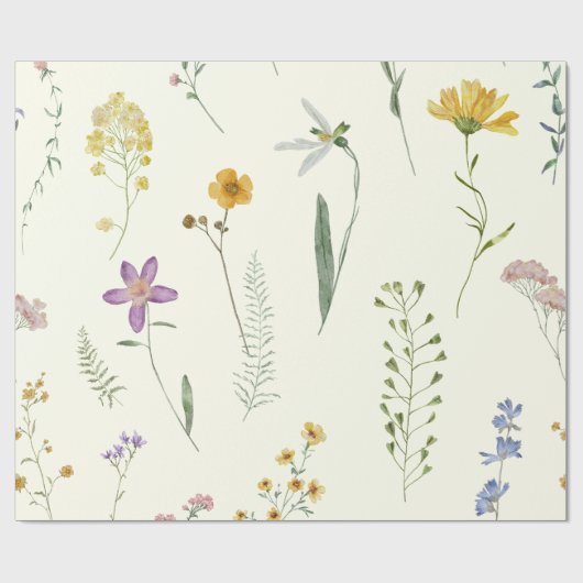Waterverf Boho Rustic Wildflower Wrapping Paper Cadeaupapier (Vlak)