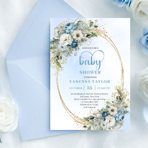 Waterverf Boho Stof Blauw Eucalyptus Baby Shower Kaart