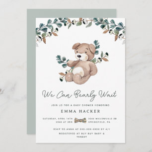 Waterverf Boho Teddy Bear Greenery Baby shower Kaart