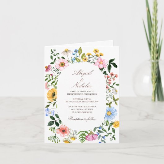 Waterverf boho wildflower Folded Invitation (Voorkant)