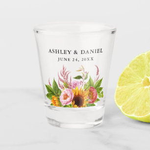 Waterverf Boho Zonnebloem Bloemen Bruiloft Shot Glas