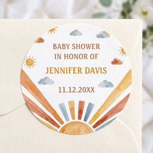 Waterverf Boho Zonneuitbarsting Jongens Babyfeestj Ronde Sticker