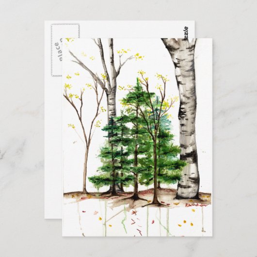 waterverf bomen briefkaart (Voorkant / Achterkant)