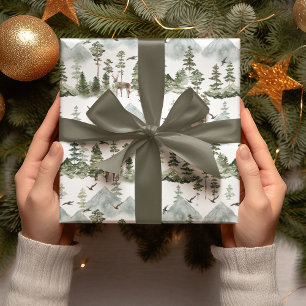 Waterverf bomen en vrolijke kerst cadeaupapier