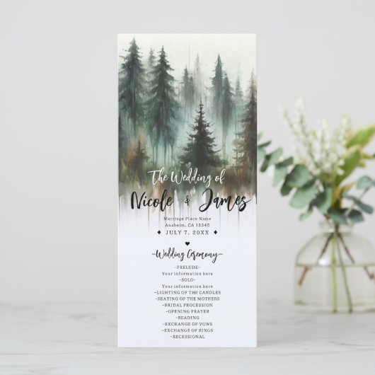 Waterverf Bomen Rustieke Wilderness Trouwprogramma Programma (Staand voorkant)
