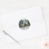Waterverf Bomen Rustieke Wildernis Bruiloft Ronde Sticker (Envelop)