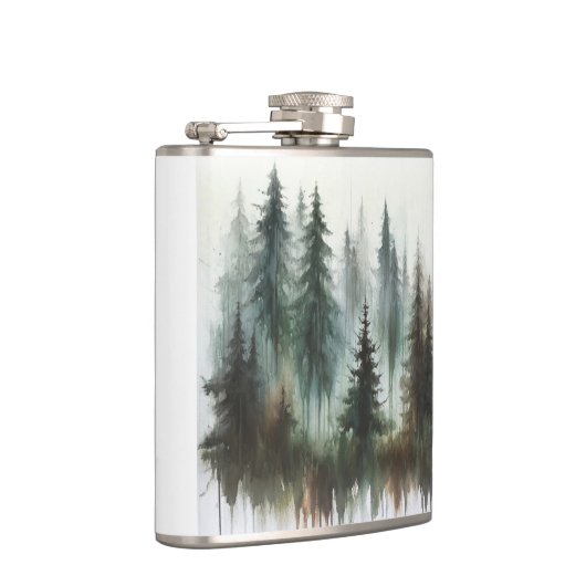 Waterverf Bomen Rustieke Wildernis Heupfles (Rechts)