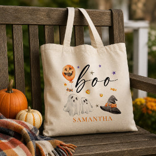 Waterverf BOO Geest Halloween Trick or Treat Tote Bag
