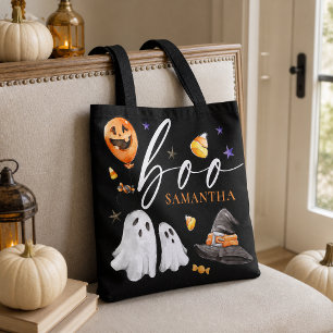 Waterverf BOO Geest Zwart Halloween Draagtas