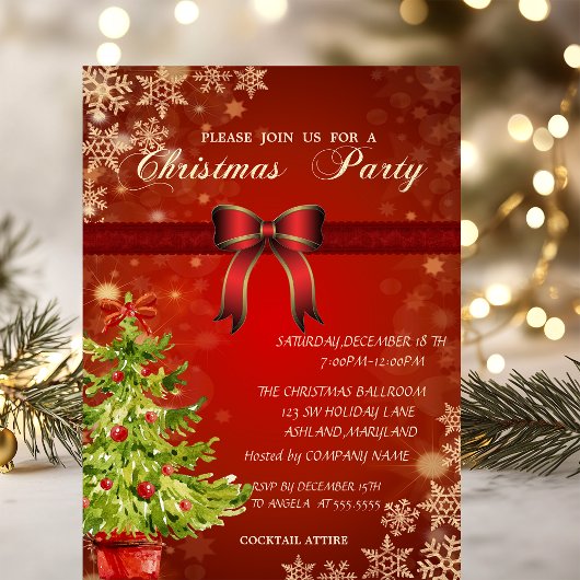 Waterverf Boom, Bow Corporate Kerstparty Kaart