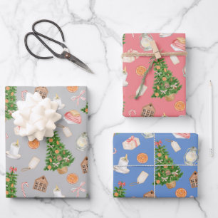 Waterverf Boom cadeautjes met snoepriet kerstpatro Inpakpapier Vel