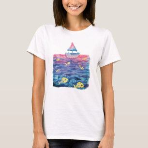 Waterverf boot en vis t-shirt