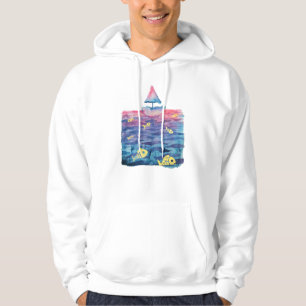 Waterverf boot, vis en golven hoodie