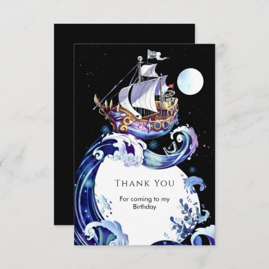Waterverf Bootavontuur Pirate Verjaardag Bedankkaart (Voorkant / Achterkant)