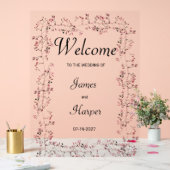 Waterverf bordeaux roze bloemenblad Welkom Acryl Bord (Huwelijk)