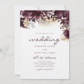 Waterverf bordeaux witgoud bloemenbruiloft kaart (Voorkant)