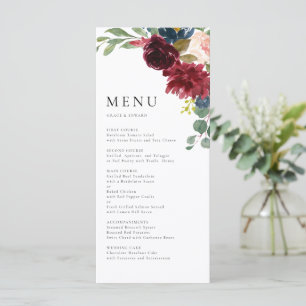 Waterverf bordeauxrood en marineblauw botanisch menu