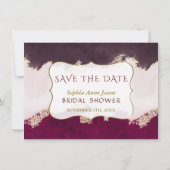 Waterverf bordeauxrood gouden bruidsdouche save the date (Achterkant)
