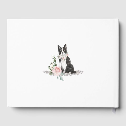 Waterverf Border Collie Dog & Floral Pink Rose Gastenboek (Achterkant)